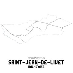 SAINT-JEAN-DE-LIVET Val-d'Oise. Minimalistic street map with black and white lines.