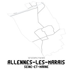 ALLENNES-LES-MARAIS Seine-et-Marne. Minimalistic street map with black and white lines.