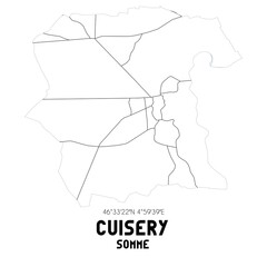 CUISERY Somme. Minimalistic street map with black and white lines.