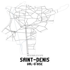 SAINT-DENIS Val-d'Oise. Minimalistic street map with black and white lines.