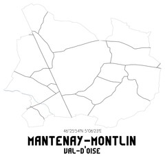 MANTENAY-MONTLIN Val-d'Oise. Minimalistic street map with black and white lines.