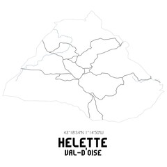 HELETTE Val-d'Oise. Minimalistic street map with black and white lines.