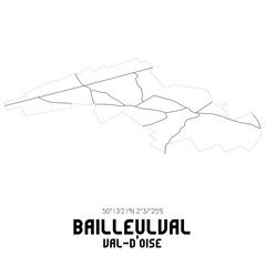 BAILLEULVAL Val-d'Oise. Minimalistic street map with black and white lines.
