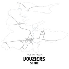 VOUZIERS Somme. Minimalistic street map with black and white lines.