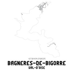 BAGNERES-DE-BIGORRE Val-d'Oise. Minimalistic street map with black and white lines.