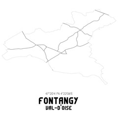 FONTANGY Val-d'Oise. Minimalistic street map with black and white lines.