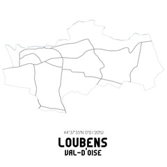 LOUBENS Val-d'Oise. Minimalistic street map with black and white lines.