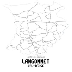 LANGONNET Val-d'Oise. Minimalistic street map with black and white lines.