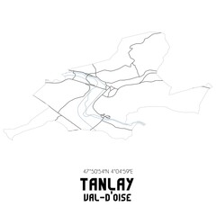 TANLAY Val-d'Oise. Minimalistic street map with black and white lines.