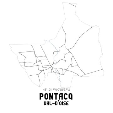 PONTACQ Val-d'Oise. Minimalistic street map with black and white lines.