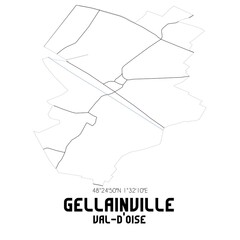 GELLAINVILLE Val-d'Oise. Minimalistic street map with black and white lines.