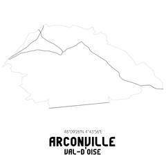 ARCONVILLE Val-d'Oise. Minimalistic street map with black and white lines.