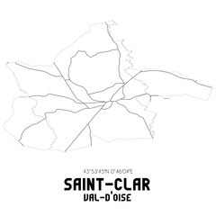 SAINT-CLAR Val-d'Oise. Minimalistic street map with black and white lines.