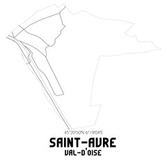 SAINT-AVRE Val-d'Oise. Minimalistic street map with black and white lines.