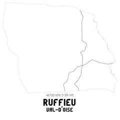 RUFFIEU Val-d'Oise. Minimalistic street map with black and white lines.