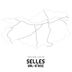 SELLES Val-d'Oise. Minimalistic street map with black and white lines.