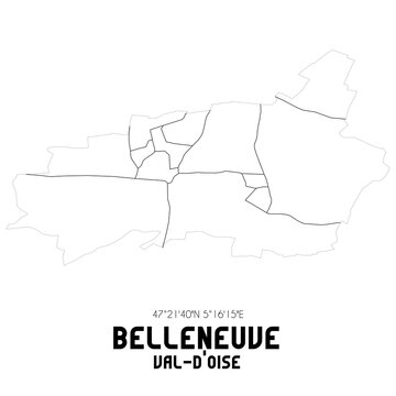BELLENEUVE Val-d'Oise. Minimalistic street map with black and white lines.