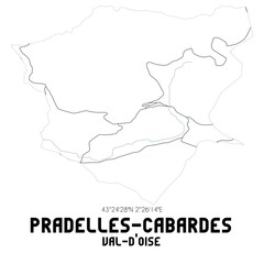 PRADELLES-CABARDES Val-d'Oise. Minimalistic street map with black and white lines.