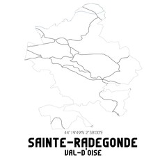 SAINTE-RADEGONDE Val-d'Oise. Minimalistic street map with black and white lines.