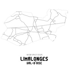 LIMALONGES Val-d'Oise. Minimalistic street map with black and white lines.