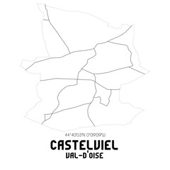 CASTELVIEL Val-d'Oise. Minimalistic street map with black and white lines.