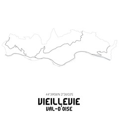 VIEILLEVIE Val-d'Oise. Minimalistic street map with black and white lines.