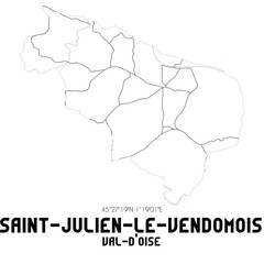 SAINT-JULIEN-LE-VENDOMOIS Val-d'Oise. Minimalistic street map with black and white lines.