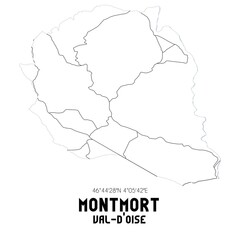 Fototapeta premium MONTMORT Val-d'Oise. Minimalistic street map with black and white lines.