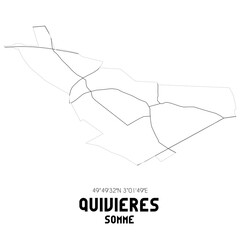 QUIVIERES Somme. Minimalistic street map with black and white lines.