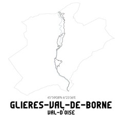 GLIERES-VAL-DE-BORNE Val-d'Oise. Minimalistic street map with black and white lines.
