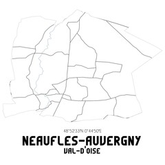 NEAUFLES-AUVERGNY Val-d'Oise. Minimalistic street map with black and white lines.