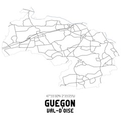 GUEGON Val-d'Oise. Minimalistic street map with black and white lines.