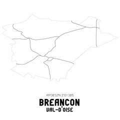 BREANCON Val-d'Oise. Minimalistic street map with black and white lines.