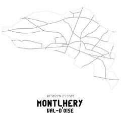 MONTLHERY Val-d'Oise. Minimalistic street map with black and white lines.