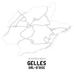GELLES Val-d'Oise. Minimalistic street map with black and white lines.