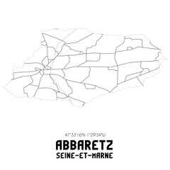 ABBARETZ Seine-et-Marne. Minimalistic street map with black and white lines.