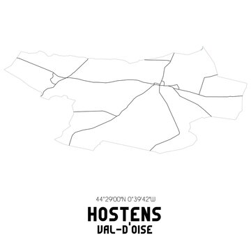 HOSTENS Val-d'Oise. Minimalistic street map with black and white lines.