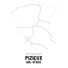 PIZIEUX Val-d'Oise. Minimalistic street map with black and white lines.