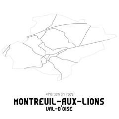 MONTREUIL-AUX-LIONS Val-d'Oise. Minimalistic street map with black and white lines.