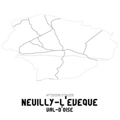 NEUILLY-L'EVEQUE Val-d'Oise. Minimalistic street map with black and white lines.
