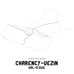 CHARENCY-VEZIN Val-d'Oise. Minimalistic street map with black and white lines.