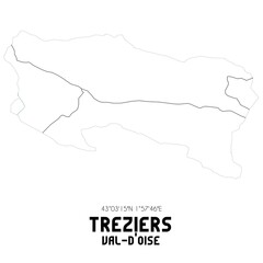 TREZIERS Val-d'Oise. Minimalistic street map with black and white lines.