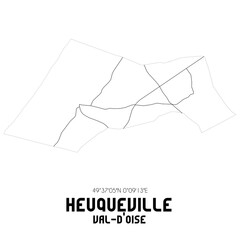 HEUQUEVILLE Val-d'Oise. Minimalistic street map with black and white lines.