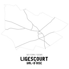 LIGESCOURT Val-d'Oise. Minimalistic street map with black and white lines.