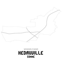 HEDAUVILLE Somme. Minimalistic street map with black and white lines.