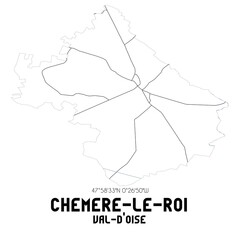 CHEMERE-LE-ROI Val-d'Oise. Minimalistic street map with black and white lines.