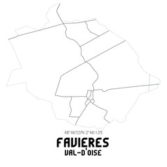 FAVIERES Val-d'Oise. Minimalistic street map with black and white lines.