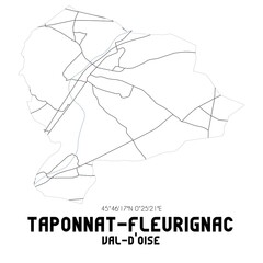 TAPONNAT-FLEURIGNAC Val-d'Oise. Minimalistic street map with black and white lines.