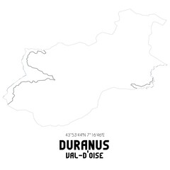 DURANUS Val-d'Oise. Minimalistic street map with black and white lines.