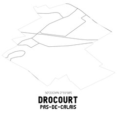 DROCOURT Pas-de-Calais. Minimalistic street map with black and white lines.